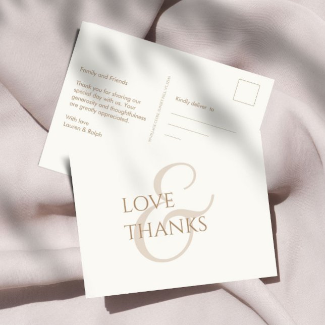 Cartão Postal Elegante Taupe e Ivory Não Foto Obrigado (Criador carregado)