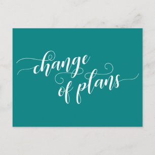 Cartão Postal Elegante Teal Mudança de Planos Casamento Adiado