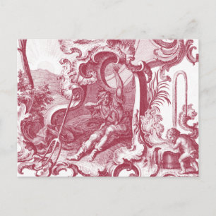 Cartão Postal Elegante Toile de Jouy Antiga Vermelha Estilo Fran