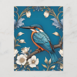 Cartão Postal Elegante Turquoise Kingfisher Floral