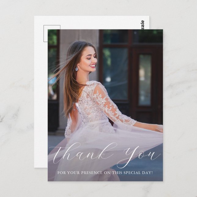 Cartão Postal Elegante Uma Foto Quinceanera - Script Floral Rosa (Frente/Verso)