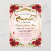Elegante Vermelho Rosa Dourado Tiara Quinceañera