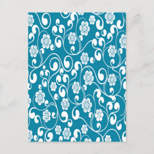 Cartão Postal Elegante Victorian Floral Design Blue