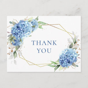 Cartão Postal Elegante Watercolor Blue Hydrangea Obrigado