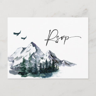 Cartão Postal Elegante Watercolor Mountain Forest Wedding RSVP