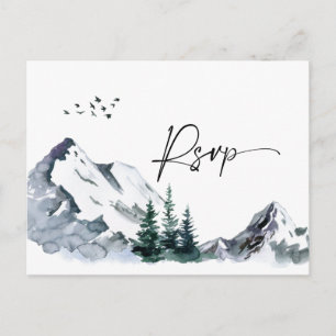 Cartão Postal Elegante Watercolor Mountain Forest Wedding RSVP