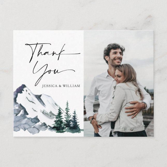 Cartão Postal Elegante Watercolor Mounts PHOTO Obrigado (Frente)