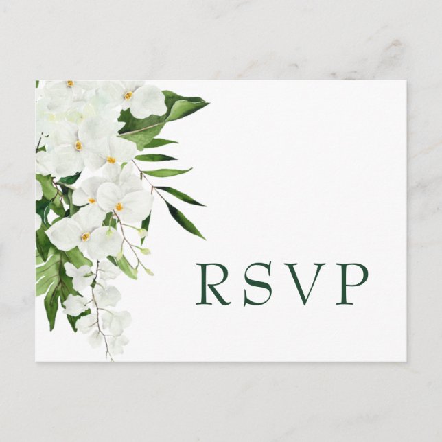 Cartão Postal Elegante White Orchids Bohemian Wedding RSVP (Frente)