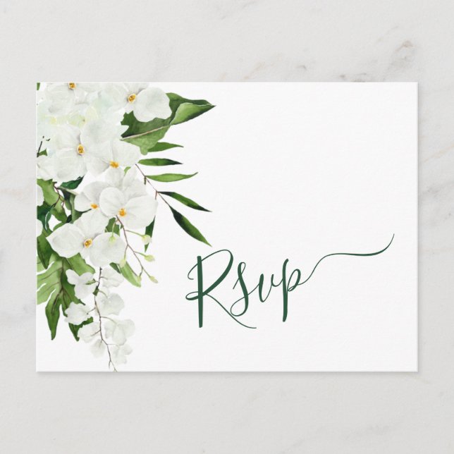 Cartão Postal Elegante White Orchids Bohemian Wedding RSVP (Frente)