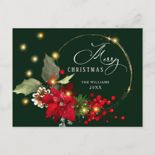 Cartão Postal Elegante Wreath Poinsettia Mistletoe Christmas