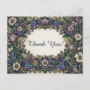 Cartão Postal Elegante Xadrez Floral Agradecimento