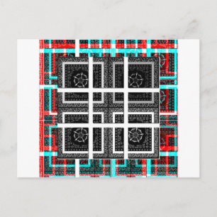 Cartão Postal Elegante Xadrez Preto, Branco e Vermelho Design Gr