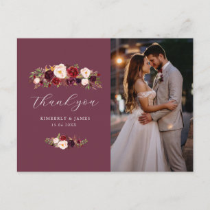 Cartão Postal Elegantes flores burgundy e blush casamento agrade