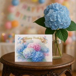 Cartão Postal Elegantes Flores de Hortênsia Feliz Aniversário Ca