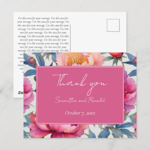 Cartão Postal Elegantes Flores de Peônia em Aquarela Casamento A