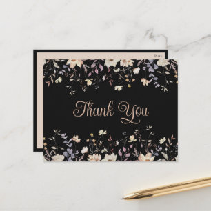 Cartão Postal Elegantes Flores Silvestres Pretas Agradecimento d