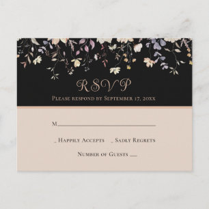 Cartão Postal Elegantes Flores Silvestres Pretas Boho RSVP de Ca
