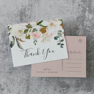 Cartão Postal Elegente Magnolia White e Blush Obrigado Cartão-Po