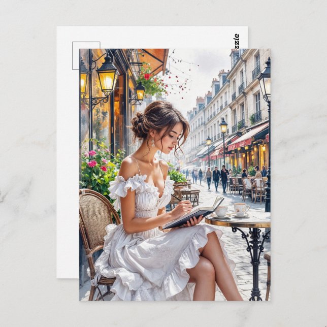 Cartão Postal Eleição das mulheres parisienses: Paris Café Stree (Frente/Verso)