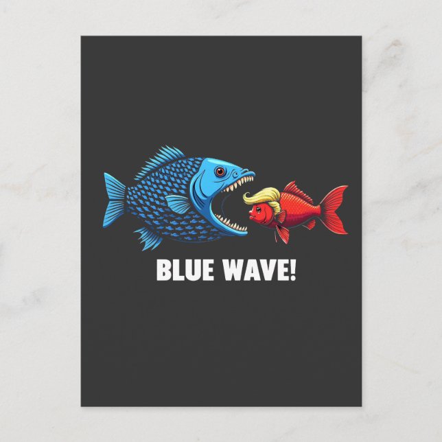 Cartão Postal Eleição de Peixe Blue Wave Kamala Harris Walz (Frente)