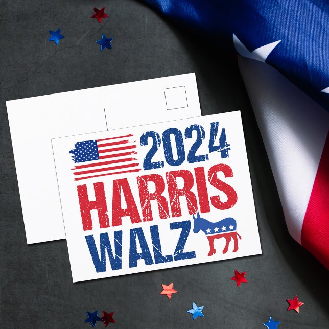 Cartão Postal Eleição Donkey do Democrata de Harris Walz 2024 (Criador carregado)