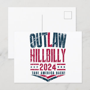 Cartão Postal Eleições Vintage Fora da Lei Hillbilly Bandeira do