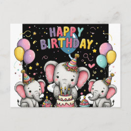 Cartão Postal Elephant and heart shaped balloons postcard