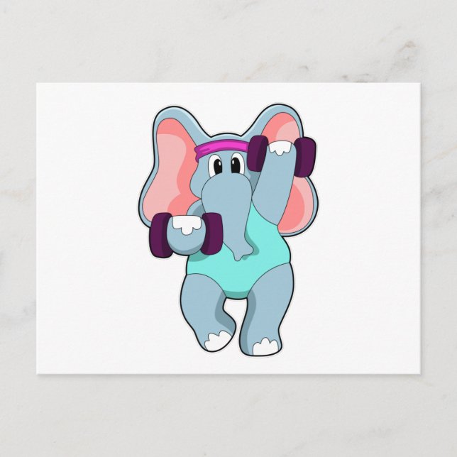 Cartão Postal Elephant at Strength training with Dumbbells (Frente)