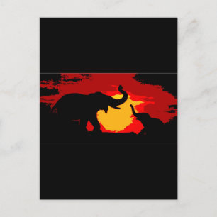 Cartão Postal Elephant, Baby Elephant & Sunset Postcard