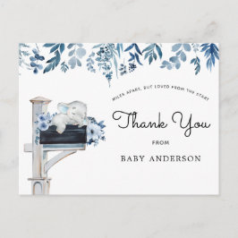 Cartão Postal Elephant Blue Floral Chá de fraldas por e-mail Obr