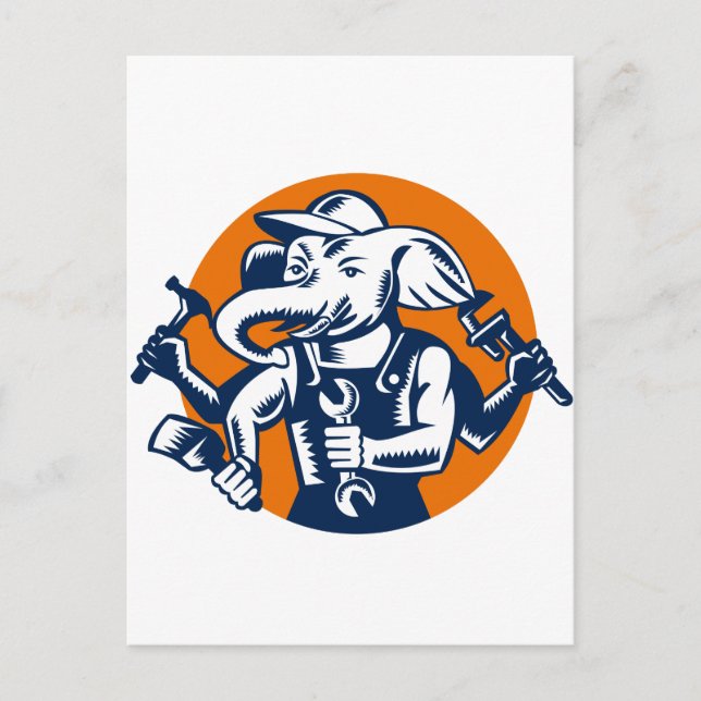 Cartão Postal Elephant Builder Mecânico do encanador Circular R (Frente)