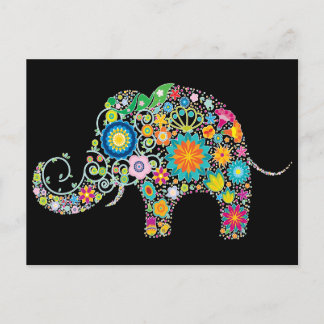 Cartão Postal Elephant Floral Art
