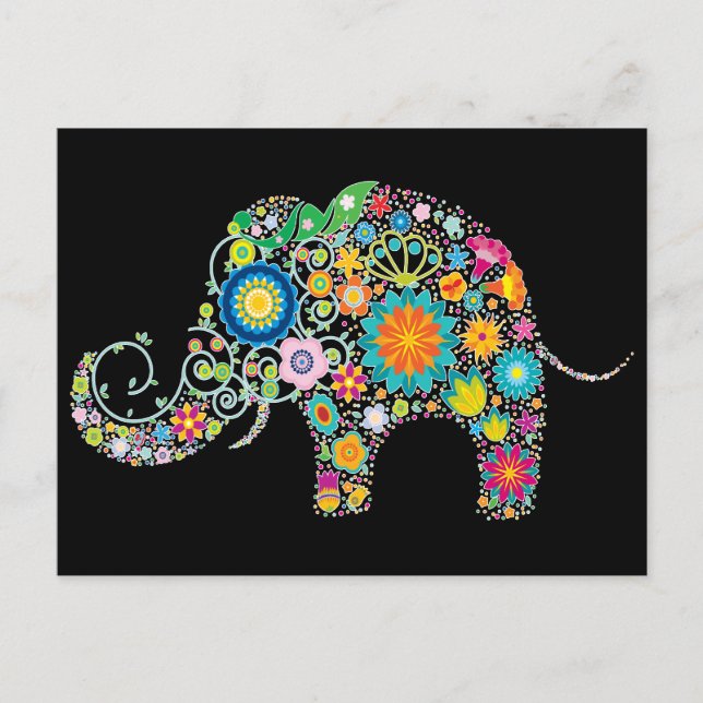 Cartão Postal Elephant Floral Art (Frente)