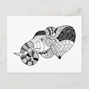 Cartão Postal Elephant Head Zenstyle Doodle