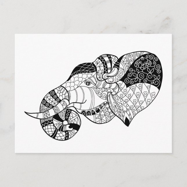 Cartão Postal Elephant Head Zenstyle Doodle (Frente)