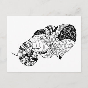 Cartão Postal Elephant Head Zenstyle Doodle