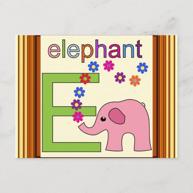 Cartão Postal Elephant - Letra E (Frente)