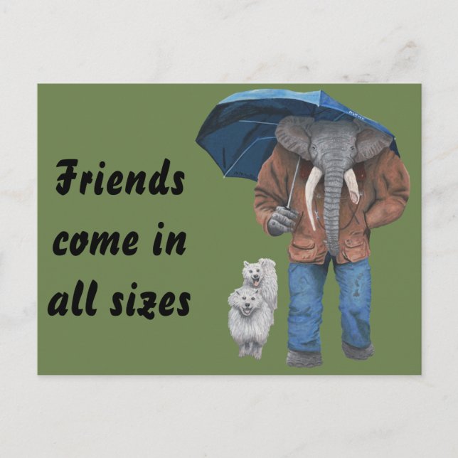 Cartão Postal Elephant Man Dog Walking Fantasy Art Postcard (Frente)
