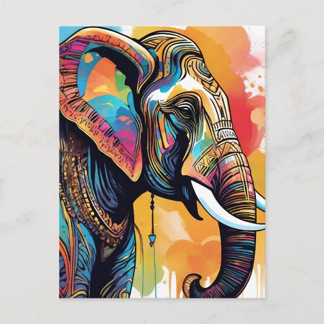 Cartão Postal Elephant mandala - cor da água (Frente)