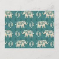 Elephant Teal Caravan Pattern