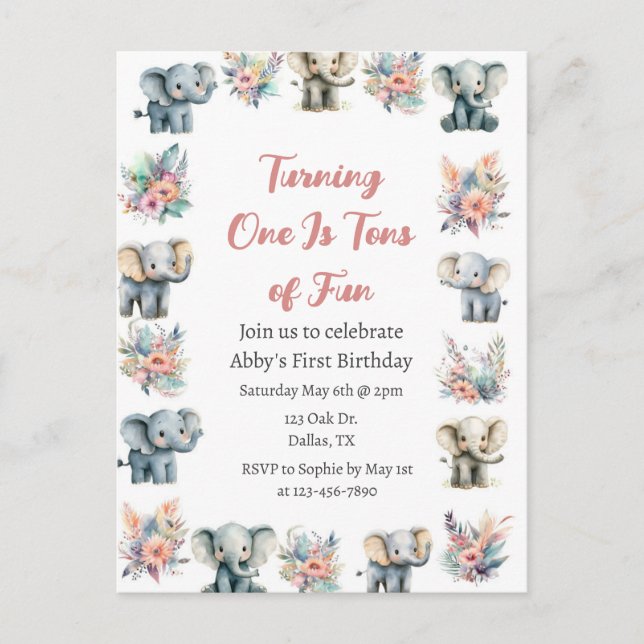 Cartão Postal Elephants & Boho Jungle Flowday (Frente)