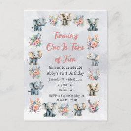 Cartão Postal Elephants & Boho Jungle Flowers no Aniversário da