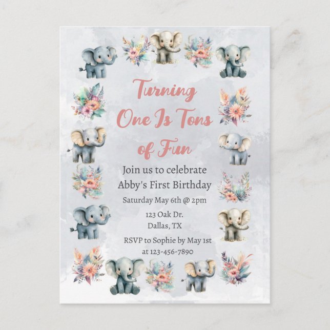 Cartão Postal Elephants & Boho Jungle Flowers no Aniversário da  (Frente)