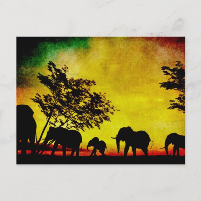 Cartão Postal Elephants Sunset (Frente)