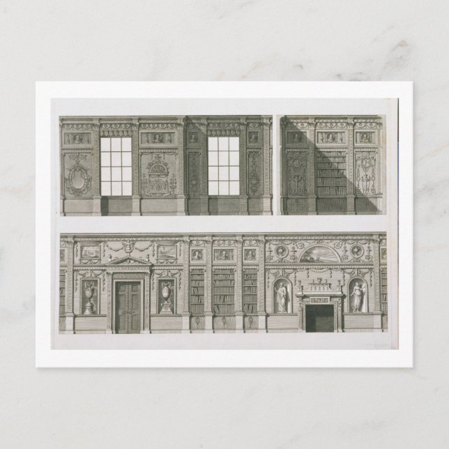 Cartão Postal Elevação da Biblioteca em Syon House, c.1760-69 (Frente)