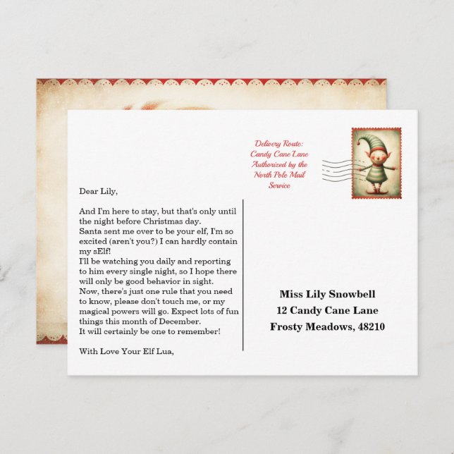 Cartão Postal Elf Arrival Letter | North Pole Welcome Message (Frente/Verso)