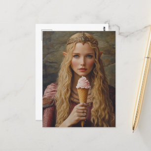 Cartão Postal Elf com um cone de sorvete