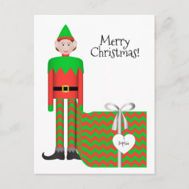 Cartão postal Elf de Natal - Pacote Gift Chevron
