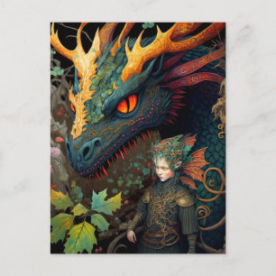 Cartão Postal Elf E Dragon Fantasy Art