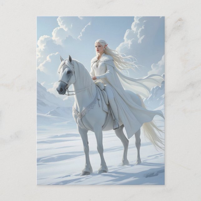 Cartão Postal Elf Queen Riding a Majestic White Horse (Frente)